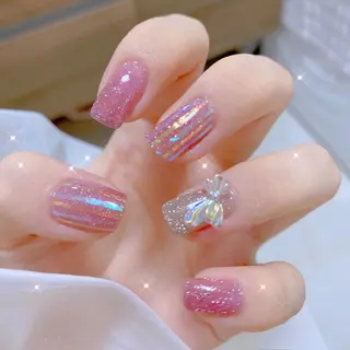 ミディアム ネイル フィルイン・深爪矯正 長さ出し🎀のネイルデザイン