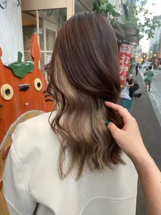 セミロング カラー ヘアアレンジ ブリーチなし透明感 🕊ワダ　ユイのヘアスタイル