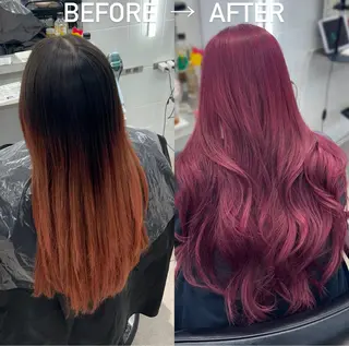 ロング ハイトーン デザインカラーのヘアスタイル