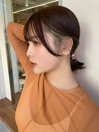 ミディアム カラー 結べるレイヤーボブ くびれLady表参道のヘアスタイル