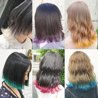 セミロング カラー ヘアアレンジ TAKUMAブリーチ /切りっぱなし🪽のヘアスタイル