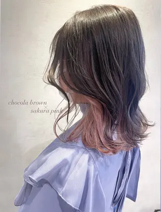 ミディアム カラー 透明感カラー/韓国 レイヤーmomokaのヘアスタイル