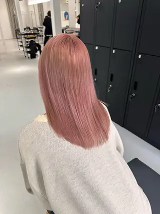 ミディアム カラー ピンクベージュ/新潟 万代/高橋桃葉🍑のヘアスタイル