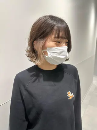 ショート カラー パーマ ヘアアレンジ メンズ キッズ ネイル マツエク・マツパ アイブロウ 切りっぱなしヘアボブ ミディアムヘアRYOのヘアスタイル