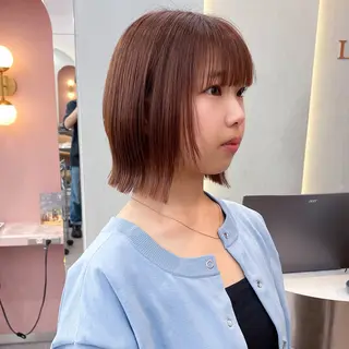 ミディアム カラー 縮毛矯正/ストンボブ Wカラー💎ヒデジのヘアスタイル