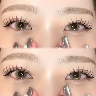 マツエク・マツパ 岩戸優奈 束感まつげ ピンク/ベージュのヘアスタイル