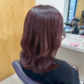 ミディアム カラー ヘアアレンジ sena/博多/ コテ巻き風パーマのヘアスタイル