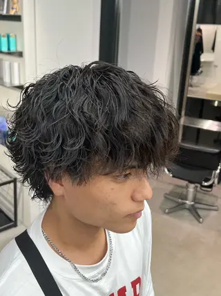 ミディアム パーマ メンズ 天神大名メンズパーマ メンズショートのヘアスタイル