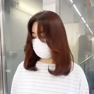 ミディアム カラー 艶感/韓国風 🤍moeka🤍のヘアスタイル