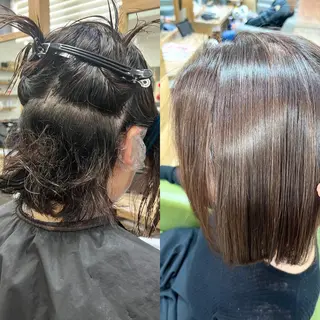 セミロング ブリーチ縮毛矯正 あすまのヘアスタイル