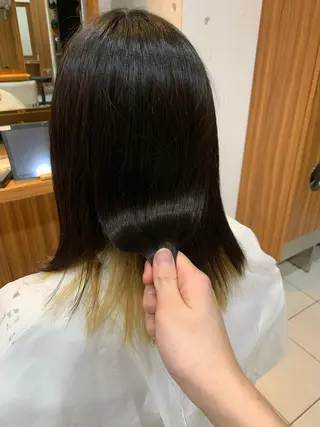 セミロング カラー パーマ 白髪ぼかしハイライト 柳川拓哉のヘアスタイル