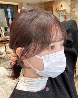 ミディアム カラー 顔まわりカット🌟 くびれヘア/寺門遥輝のヘアスタイル