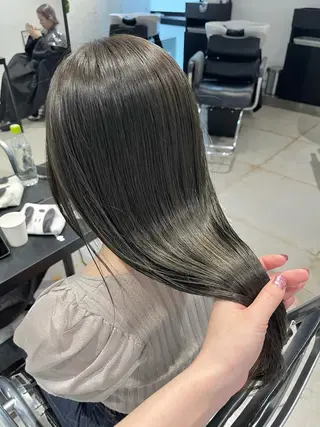 セミロング カラー パーマ ヘアアレンジ 透明感/オリーブ/ グレージュ/YUKAのヘアスタイル