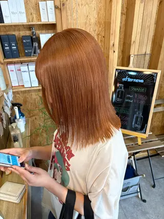 カラー まろみ暖色×ボブ ×chia🕯のヘアスタイル