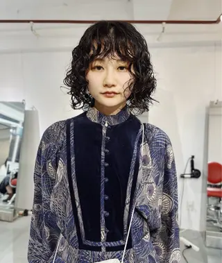 セミロング パーマ 毛流れセンターパート Sakiのヘアスタイル