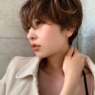 ショート カラー 薬院:今泉/上川美幸 ボブ/顔周りレイヤーのヘアスタイル