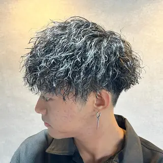 ショート パーマ メンズ *モデル募集🤍横浜 透明感カラー🫧のヘアスタイル