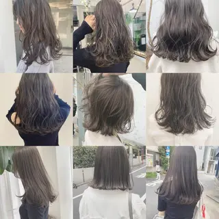 ミディアム カラー ハイトーンボブ 前田 表参道 グレージュのヘアスタイル
