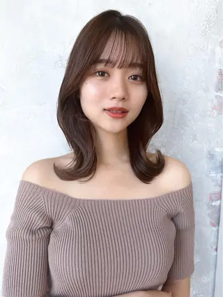ミディアム カラー 顔周り/くびれヘア 韓国ヘア💕風間るなのヘアスタイル