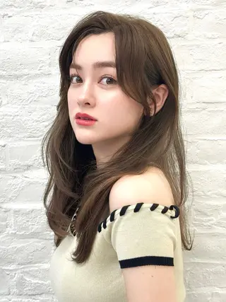 セミロング カラー 韓国ヘア♡ 顔まわりカットayaのヘアスタイル