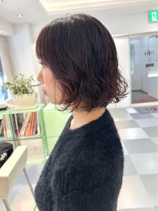 ミディアム カラー パーマ デジタルパーマ 🌀ボブ　萩原　龍のヘアスタイル