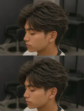 ミディアム パーマ ヘアアレンジ メンズ 🔥ニュアンス フェザー小林海斗🔥のヘアスタイル