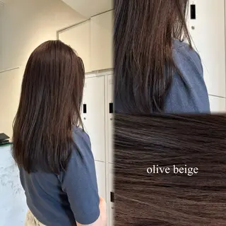 セミロング カラー 垢抜け小顔レイヤー オリーブ/スミレのヘアスタイル
