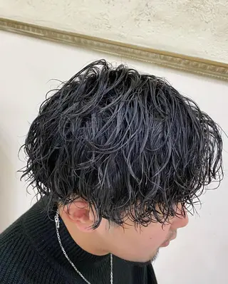 ショート カラー パーマ メンズ 三ノ宮フェザーパーマ 10月再開予定のヘアスタイル