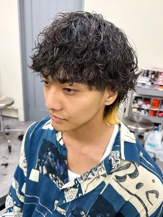 ミディアム カラー パーマ メンズ メンズパーマ メンズ特化ryoのヘアスタイル