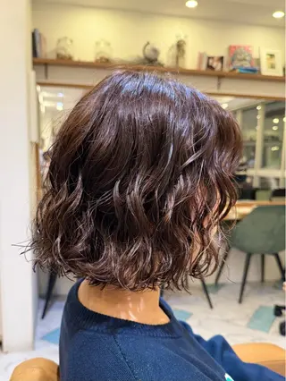 ミディアム パーマ オリーブカラー/みづ き/ボブパーマ🤍のヘアスタイル
