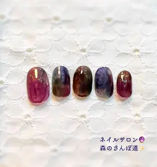 ネイル ショートネイル 森のさんぽ道のネイルデザイン