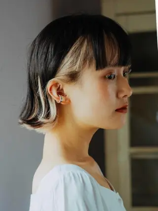 ミディアム カラー 酸性ストレート/ブリ ーチなしWカラー河本のヘアスタイル