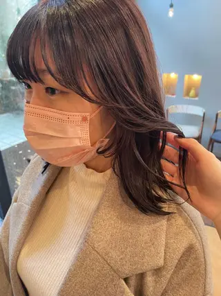 ミディアム カラー ヘアアレンジ 抜け感ボブ×パーマ ｜kazaneのヘアスタイル