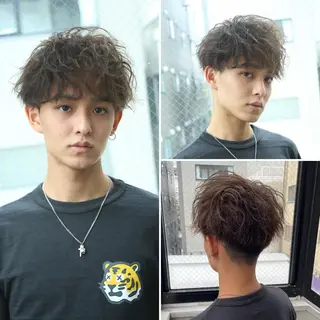 ショート カラー パーマ ヘアアレンジ メンズ アイブロウ 【メンズヘアの匠】 タニ 心斎橋 アメ村のヘアスタイル