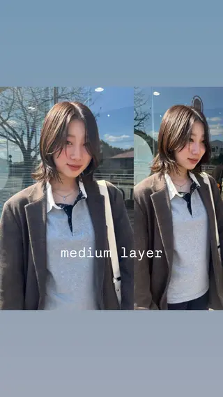 ミディアム カラー yuumi/大濠🪷 顔周り/ハイトーンのヘアスタイル