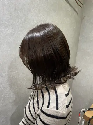 ミディアム カラー 矯正パーマ、ベージュ ボブカット🫧のヘアスタイル