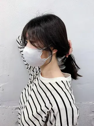 ミディアム カラー ヘアアレンジ 盛れる顔周りカット ♥️韓国ヘア"ちぇるのヘアスタイル