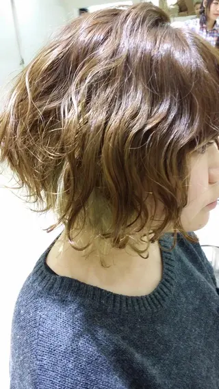 ミディアム カラー パーマ ヘアアレンジ きむえり/髪質改善 /うねり広がり改善のヘアスタイル
