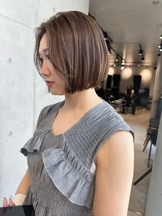 ミディアム カラー パーマ ヘアアレンジ 透明感/オリーブ/ グレージュ/YUKAのヘアスタイル