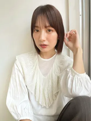 ミディアム パーマ 結べるレイヤーボブ くびれLady表参道のヘアスタイル