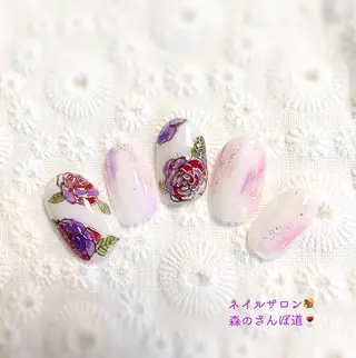 ネイル ショートネイル 森のさんぽ道のネイルデザイン