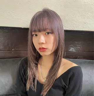 ロング カラー 垢抜け小顔レイヤー オリーブ/スミレのヘアスタイル