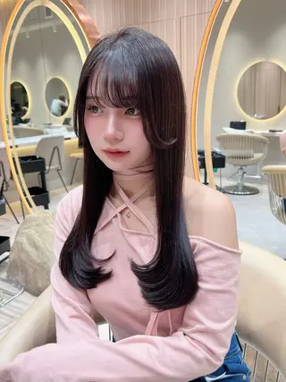 ロング カラー 興津/韓国レイヤー ダブルカラー美髪縮毛のヘアスタイル