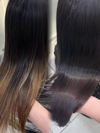 セミロング かなこ／重めレイヤー ／透明感カラーのヘアスタイル
