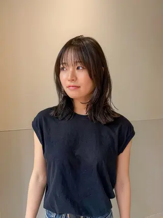 ミディアム カラー パーマ ヘアアレンジ メンズ 切りっぱなしヘアボブ ミディアムヘアRYOのヘアスタイル