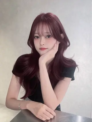 ロング カラー パーマ ヘアアレンジ 葵 韓国オタク美容師 レイヤーカットのヘアスタイル