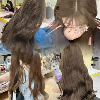 カラー ブリーチ縮毛矯正加藤 赤み無し透明感ヘアのヘアスタイル
