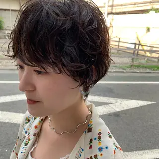 ショート パーマ パーマ/透明感カラー /ボブ/吉田一生のヘアスタイル