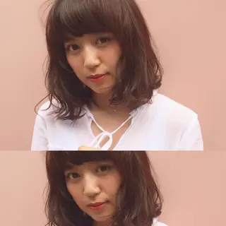 ミディアム セミロング カラー パーマ 内藤 達也のヘアスタイル