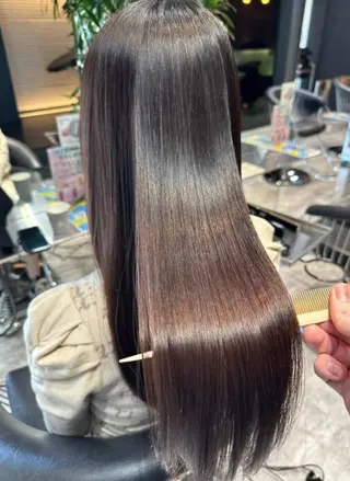ロング カラー パーマ 美髪矯正/酸性ストレ ート/艶カラー/堅田のヘアスタイル